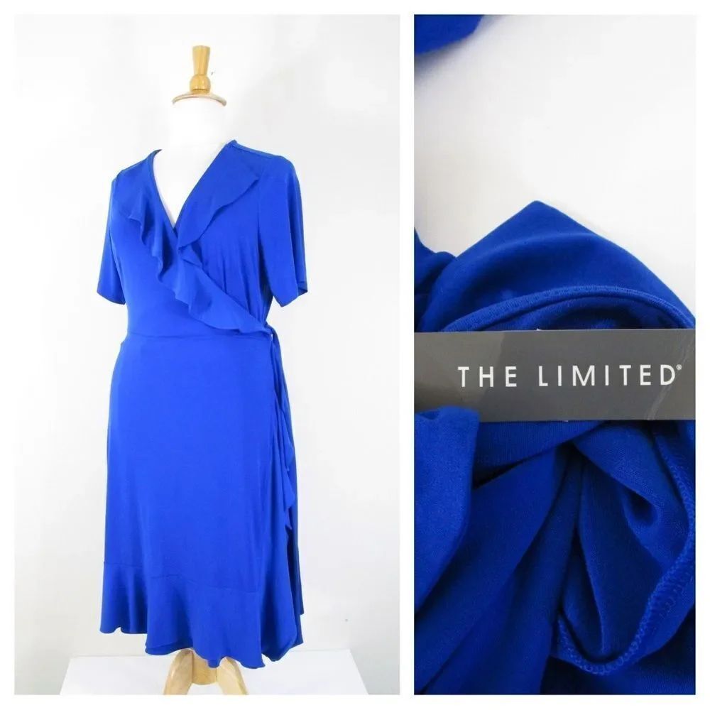NWT The Limited Royal Blue Flutter Detail Wrap Dress OX $109